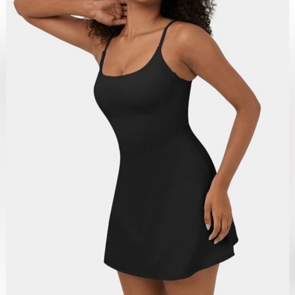 Halara Mini Flare Dress M Cloudful Square Neck Corset Backless 2-in-1 Black NWT - Picture 2 of 8